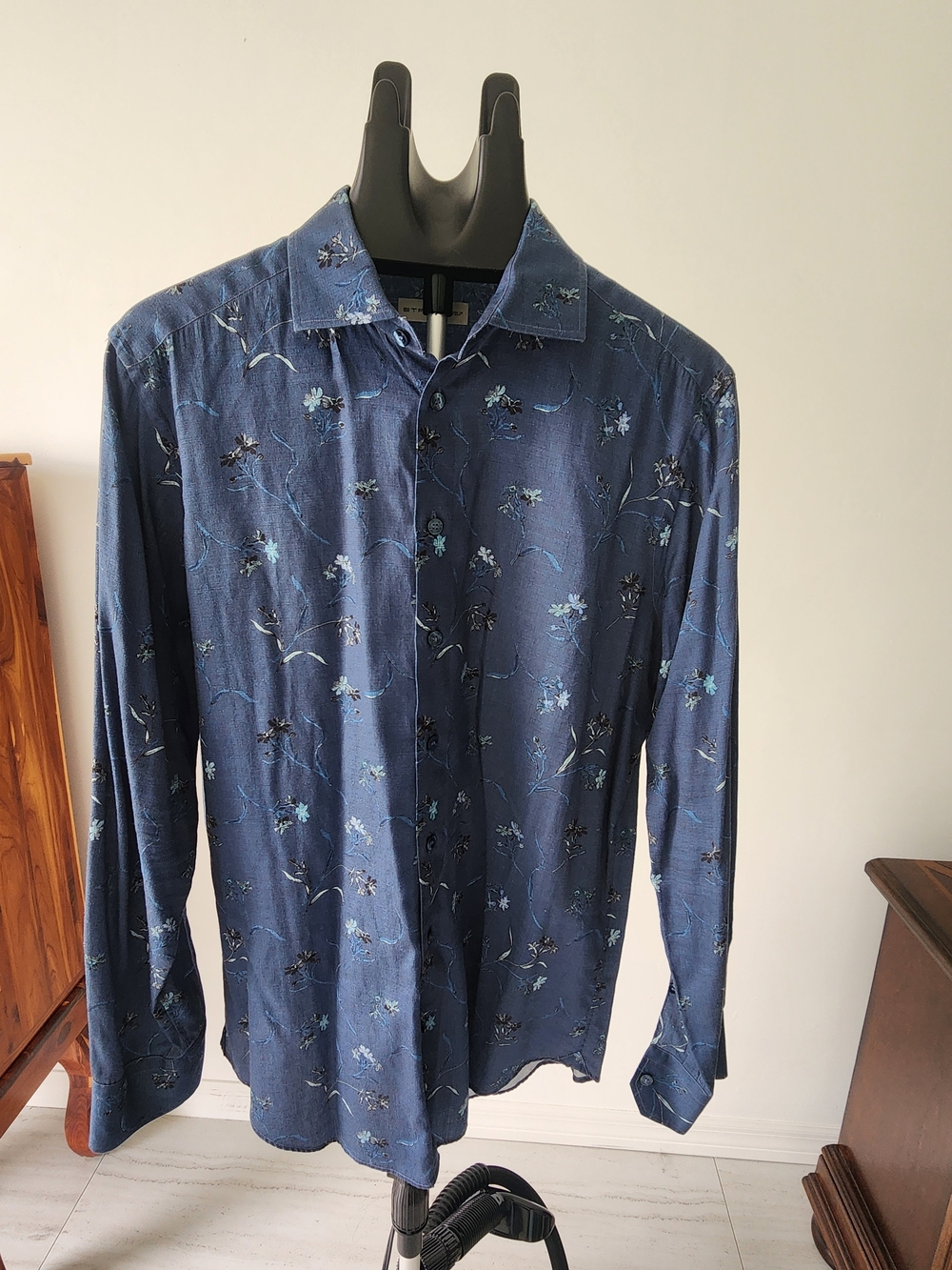 Etro Blue Floral Long-Sleeve Button-Down Shirt